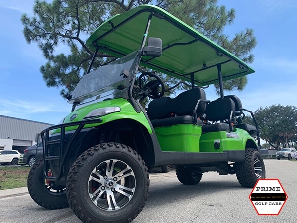Light Green Elite EV 6 Passenger Lifted Golf Cart affordable golf cart rental, golf cart rent georgia