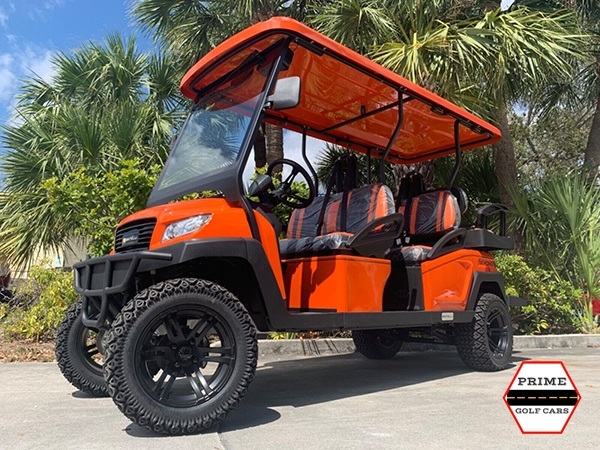 Orange Bintelli Beyond 6 Passenger Lifted Golf Cart affordable golf cart rental, golf cart rent georgia