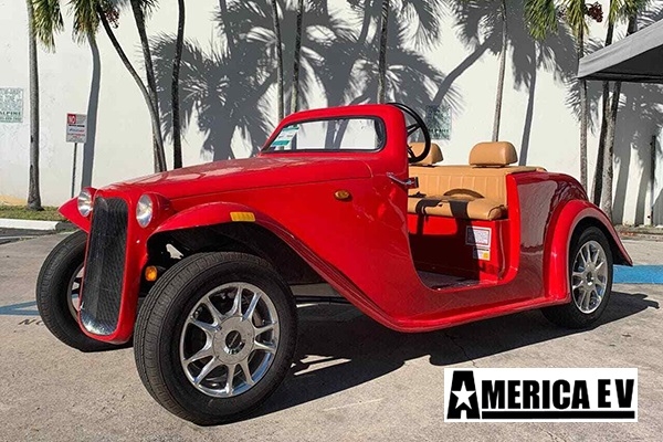 Red America EV California Roadster 4 Passenger Golf Cart affordable golf cart rental, golf cart rent georgia