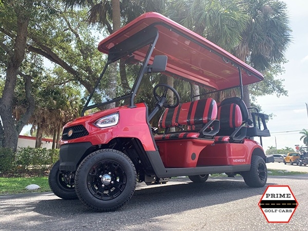 Red Bintelli Beyond 6 Passenger Golf Cart affordable golf cart rental, golf cart rent georgia