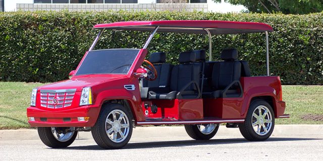 Red Escalade Limo Golf Cart affordable golf cart rental, golf cart rent georgia