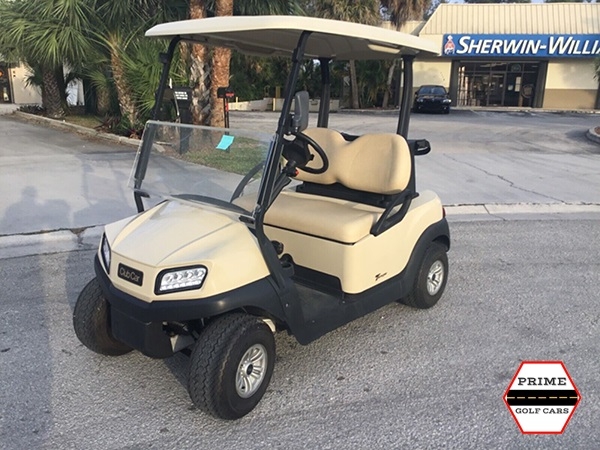 Tan Club Car 2 Passenger Golf Cart affordable golf cart rental, golf cart rent georgia