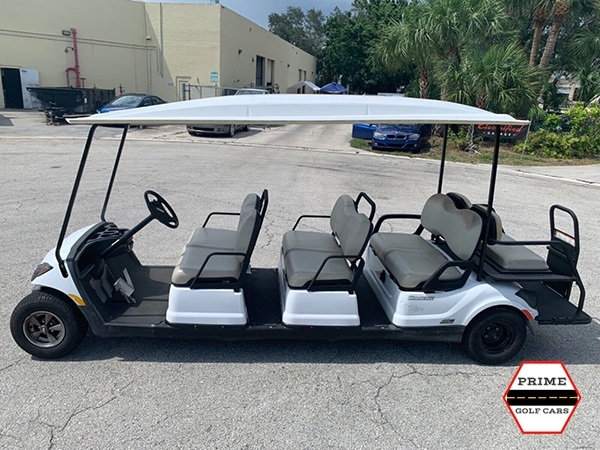 White 8 Passenger Yamaha Limo Golf Cart affordable golf cart rental, golf cart rent georgia