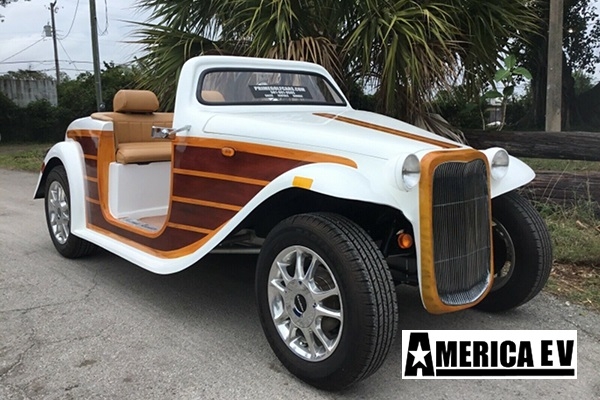 White Woody California Roadster 4 Passenger Golf Cart affordable golf cart rental, golf cart rent georgia